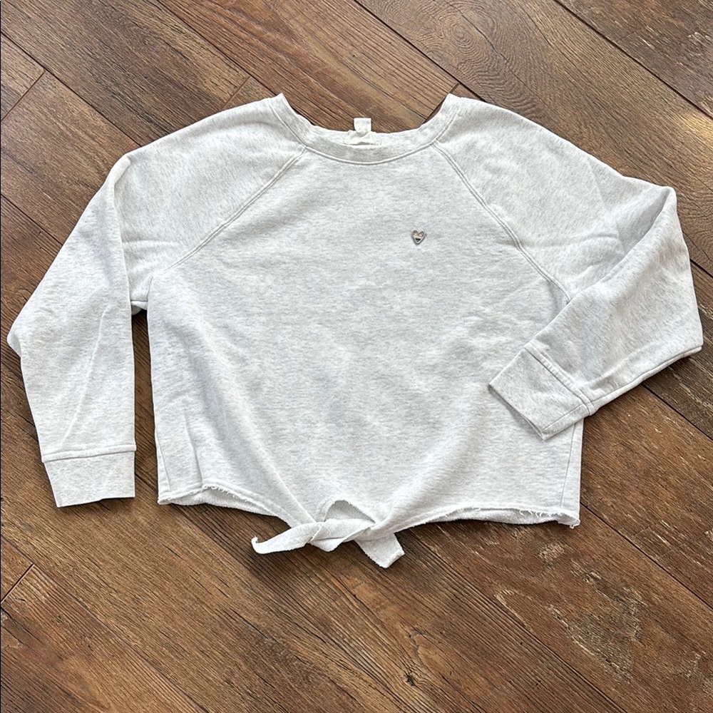 Loft Outlet Gray Long Sleeve Sweatshirt with Tie Front & Heart Detail
